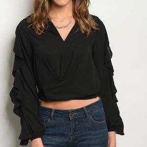 3 PACK | BLACK RUFFLED TOP